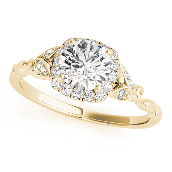 Nature-Inspired Round Cushion Halo Diamond Engagement Ring with Hidden Accents