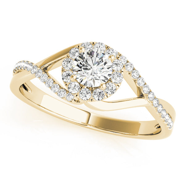 Round Halo Split Shank Diamond Engagement Ring