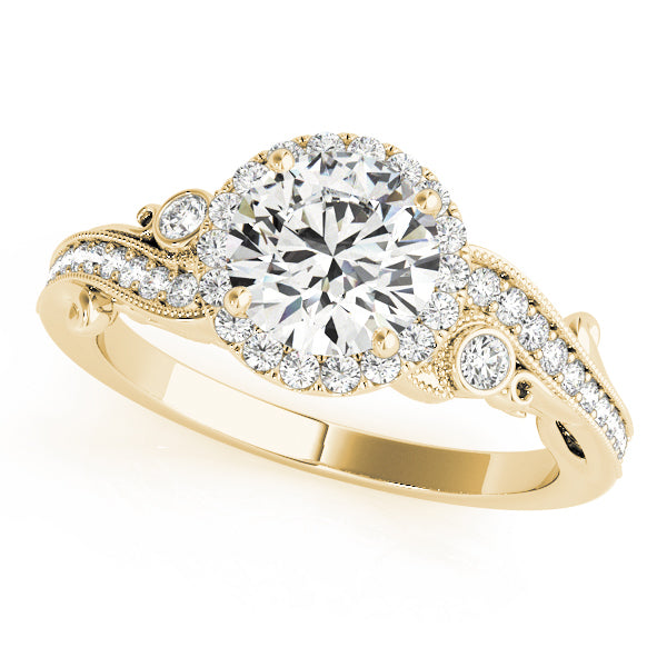 Antique Round Halo Diamond Engagement Ring with Milgrain Hidden Accents