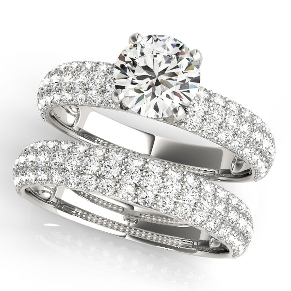 Round High-Set Curved Multi-Row Pave Diamond Engagement RIng