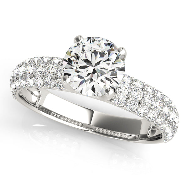 Round High-Set Curved Multi-Row Pave Diamond Engagement RIng