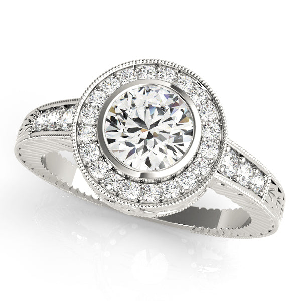 14K White Gold Round Diamond Halo Engagement Ring
