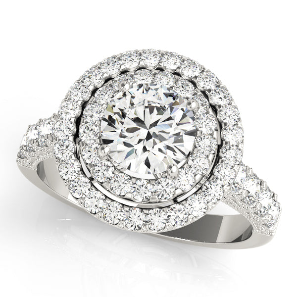 14K White Gold 2ctw Round Diamond Halo Engagement Ring