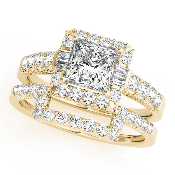 18K Yellow Gold 1.5ctw Diamond Halo Engagement Ring