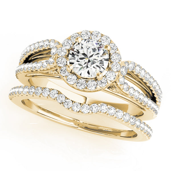 18K Yellow Gold Diamond Halo Engagement Ring 0.5 CT