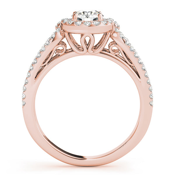 14K Rose Gold Round Diamond Halo Ring