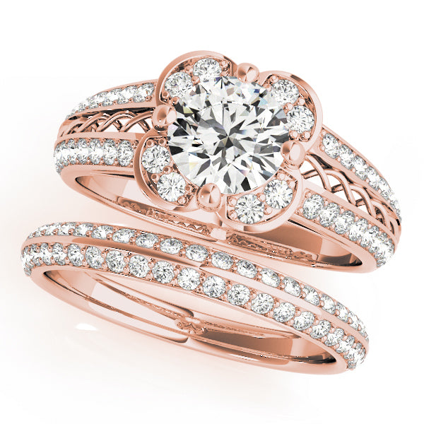 14K Rose Gold 1 CT Diamond Halo Engagement Ring