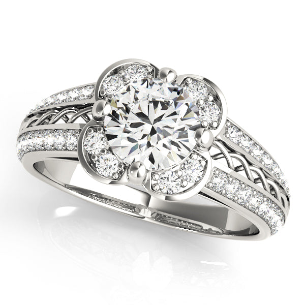 18K White Gold Round Diamond Halo Engagement Ring