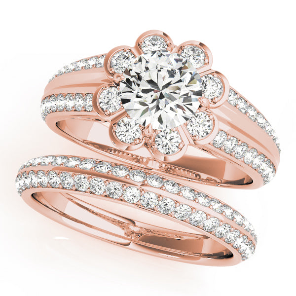 18K Rose Gold 1 CT Diamond Halo Engagement Ring
