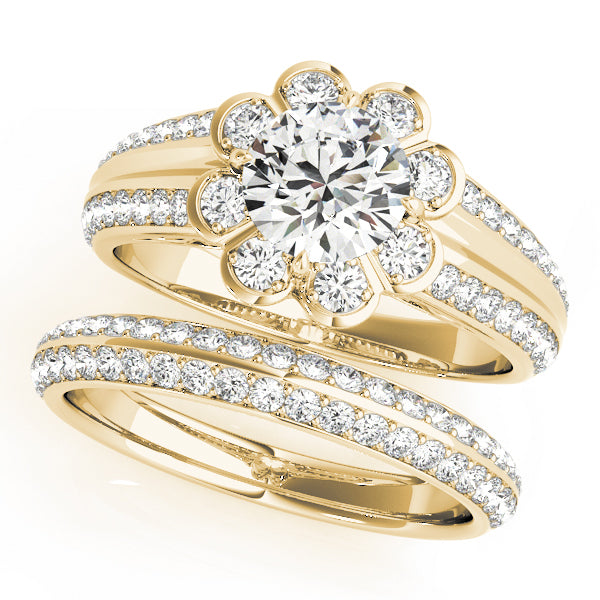18K Yellow Gold 1 CT Diamond Halo Engagement Ring