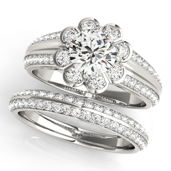 Nature-Inspired Antique Round Flower Halo Diamond Engagement Ring