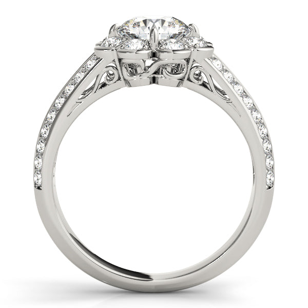 18K White Gold Round Diamond Halo Engagement Ring