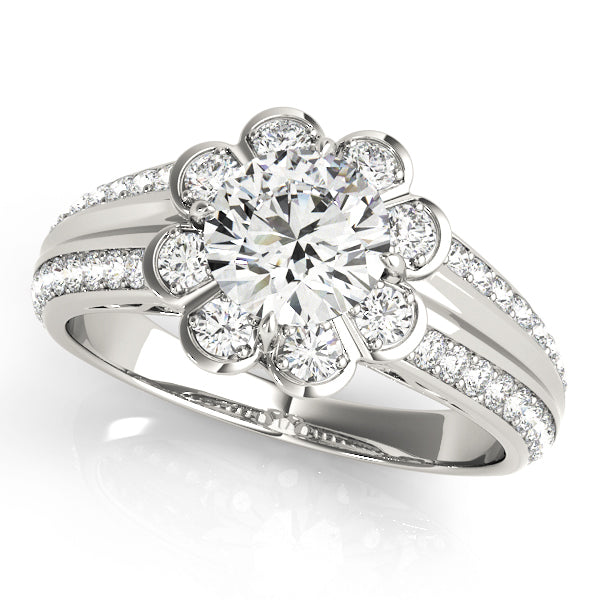 18K White Gold Round Diamond Halo Engagement Ring