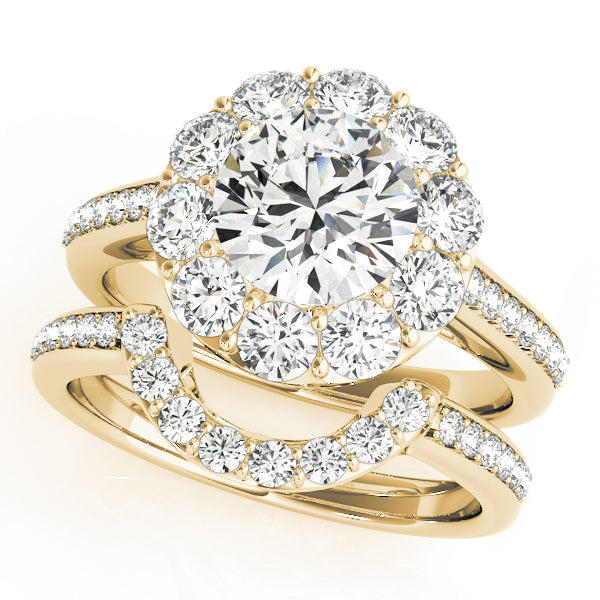 18K Yellow Gold Round Diamond Halo Engagement Ring