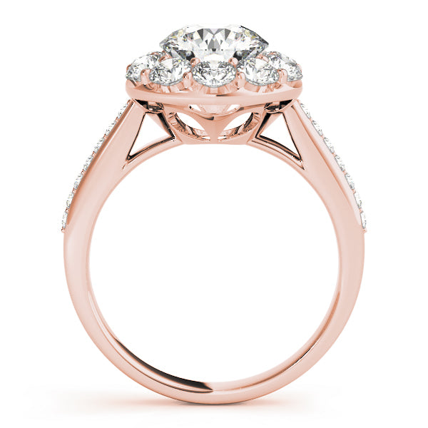 14K Rose Gold Round Diamond Halo Engagement Ring