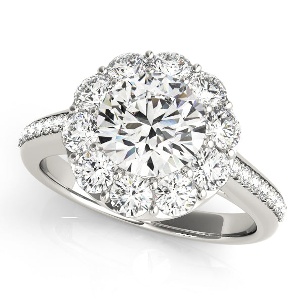 18K White Gold Diamond Halo Engagement Ring 1.24ctw