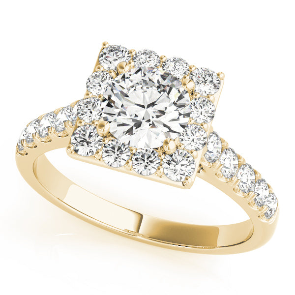 14K Yellow Gold Round Diamond Halo Engagement Ring