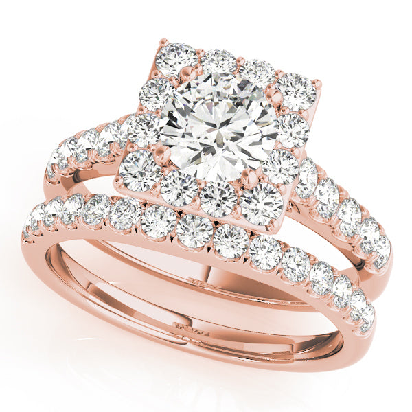 18K Rose Gold Diamond Halo Engagement Ring 1.125ctw