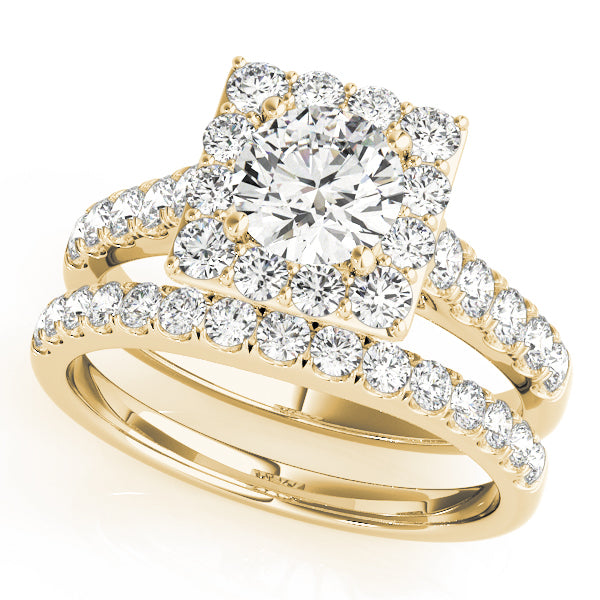 14K Yellow Gold Round Diamond Halo Engagement Ring