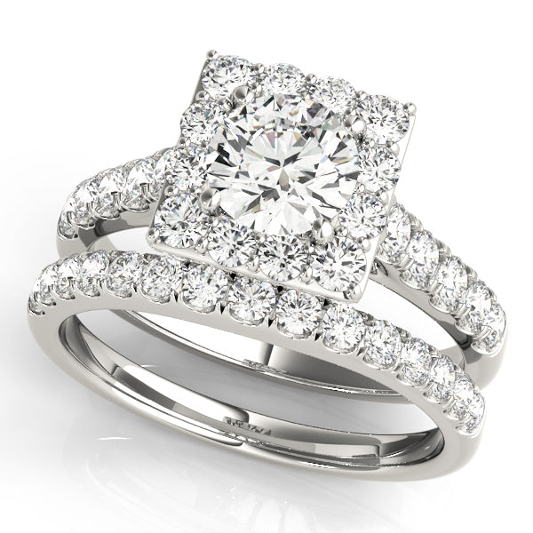 14K White Gold Round Diamond Halo Engagement Ring