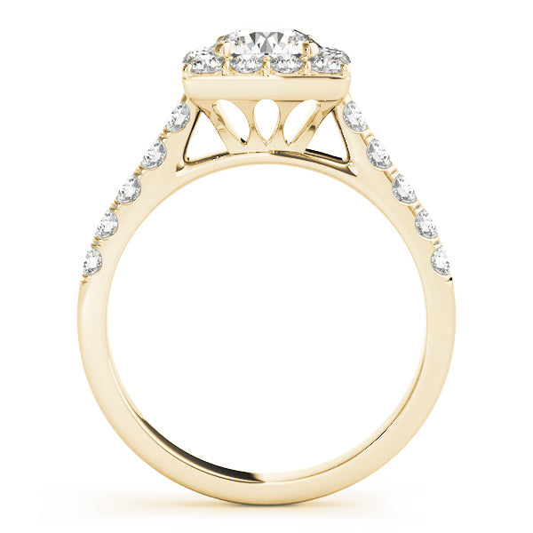14K Yellow Gold Round Diamond Halo Engagement Ring