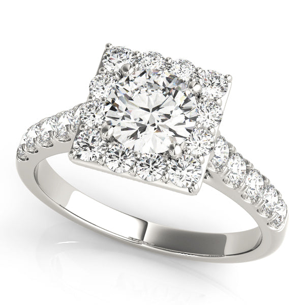 18K White Gold Diamond Halo Engagement Ring 1.125 ctw