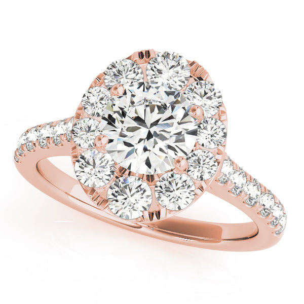 14K Rose Gold Round Diamond Halo Engagement Ring