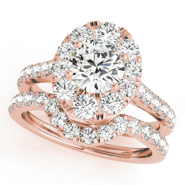 14K Rose Gold Round Diamond Halo Engagement Ring