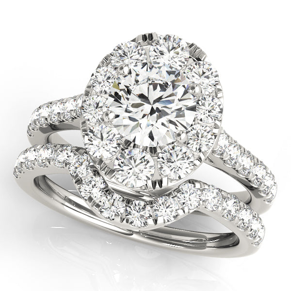 Platinum 1.24 ctw Round Diamond Halo Engagement Ring