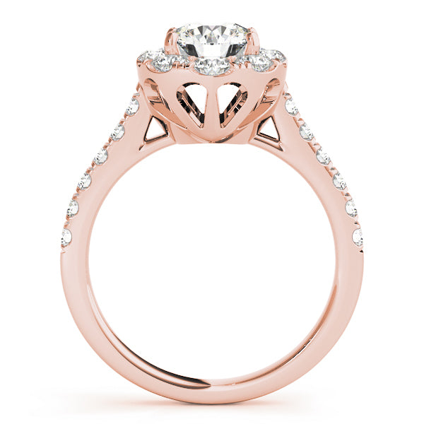 14K Rose Gold Round Diamond Halo Engagement Ring