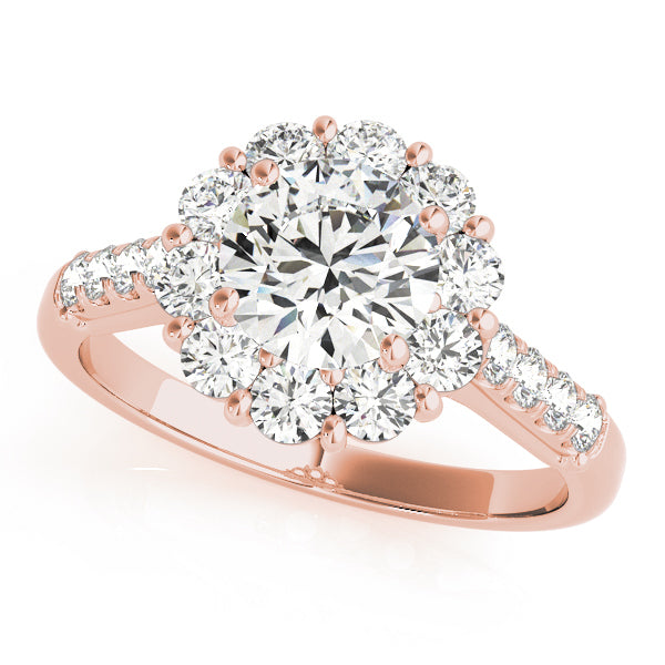 18K Rose Gold Round Diamond Halo Engagement Ring
