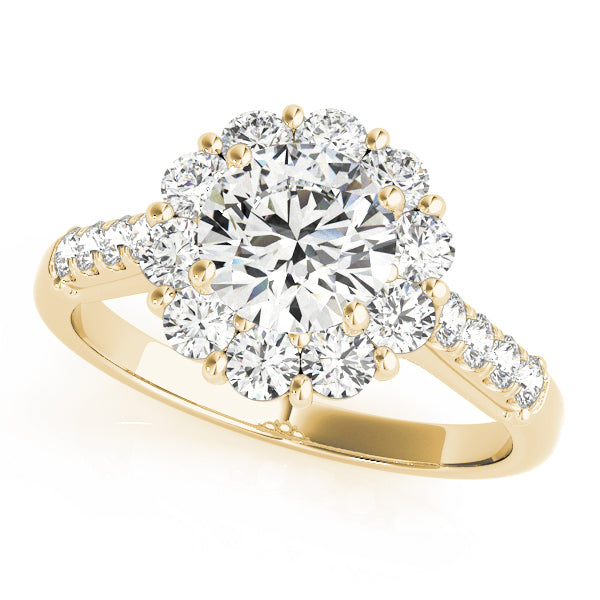 18K Yellow Gold Round Diamond Halo Engagement Ring