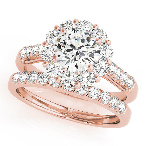 18K Rose Gold Round Diamond Halo Engagement Ring