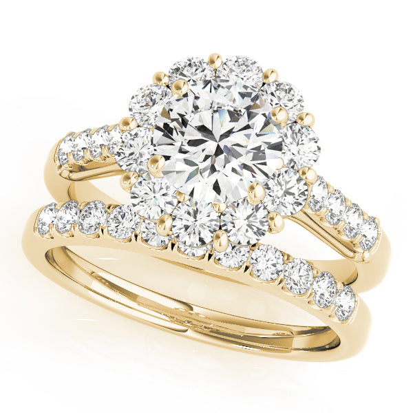 18K Yellow Gold Round Diamond Halo Engagement Ring
