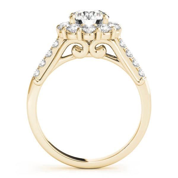 18K Yellow Gold Round Diamond Halo Engagement Ring