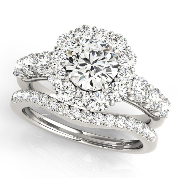 Platinum 2 CT Round Diamond Halo Engagement Ring