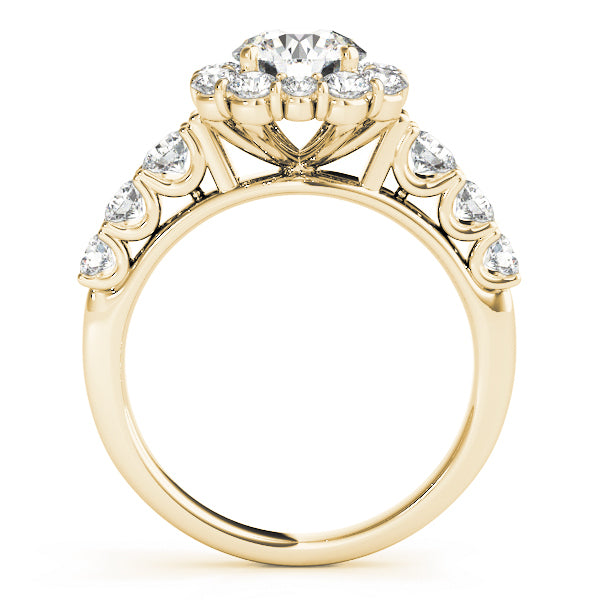 14K Yellow Gold Round Diamond Halo Engagement Ring