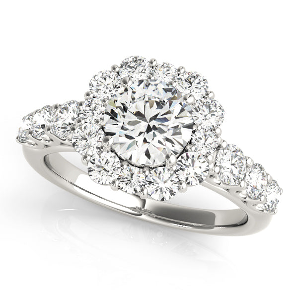 18K White Gold Round Diamond Halo Engagement Ring