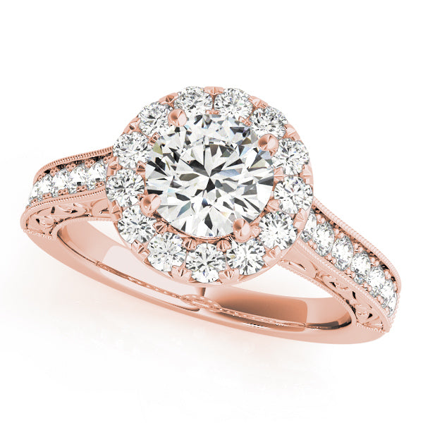 14K Rose Gold 1 ct Diamond Halo Engagement Ring