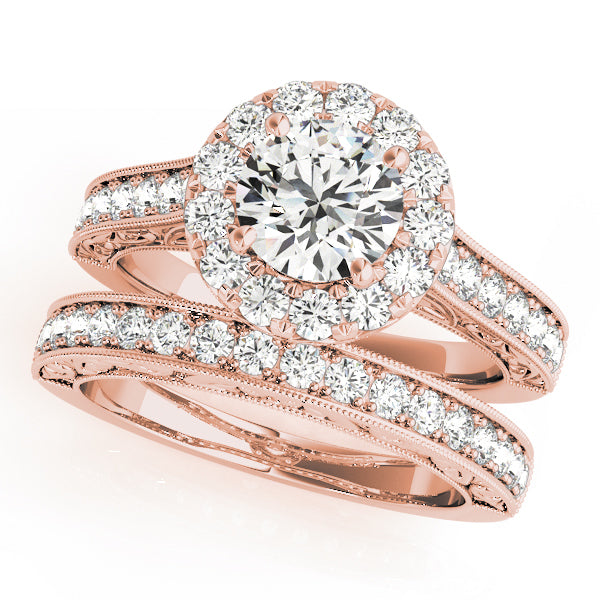 14K Rose Gold 1 ct Diamond Halo Engagement Ring