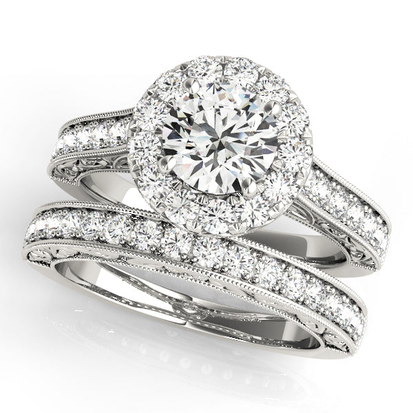 Platinum 1.56 ctw Round Diamond Halo Engagement Ring