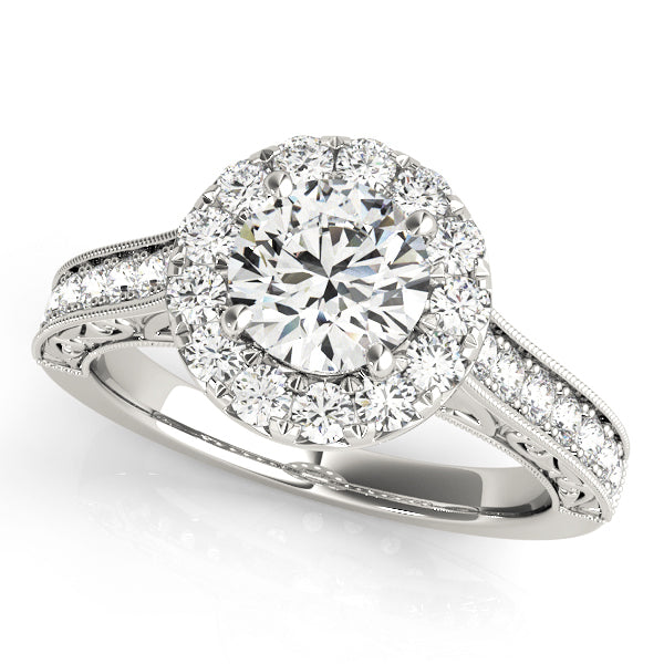 Platinum 1.56 ctw Round Diamond Halo Engagement Ring
