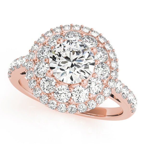 18K Rose Gold Round Diamond Halo Engagement Ring