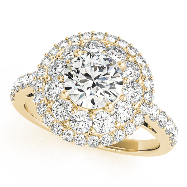 18K Yellow Gold Round Diamond Halo Engagement Ring