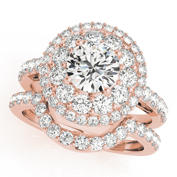 18K Rose Gold Round Diamond Halo Engagement Ring