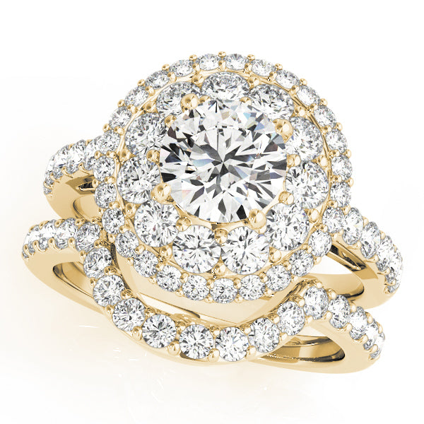 18K Yellow Gold Round Diamond Halo Engagement Ring