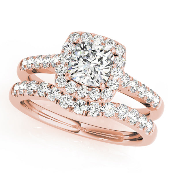 18K Rose Gold Cushion Diamond Halo Engagement Ring