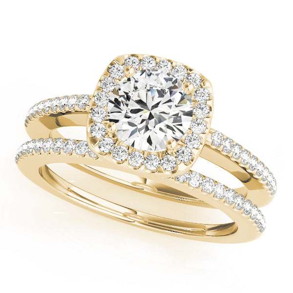 18K Yellow Gold Round Diamond Halo Engagement Ring