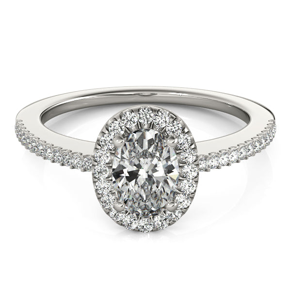 18K White Gold Oval Diamond Halo Engagement Ring