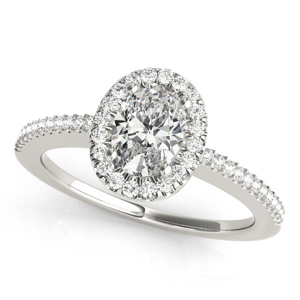 18K White Gold Oval Diamond Halo Engagement Ring